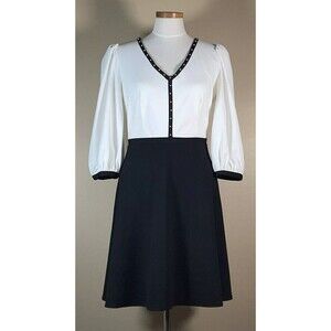 Karl Lagerfeld Paris Womens White Black Colorblock Dress 4 Balloon Sleeve euc